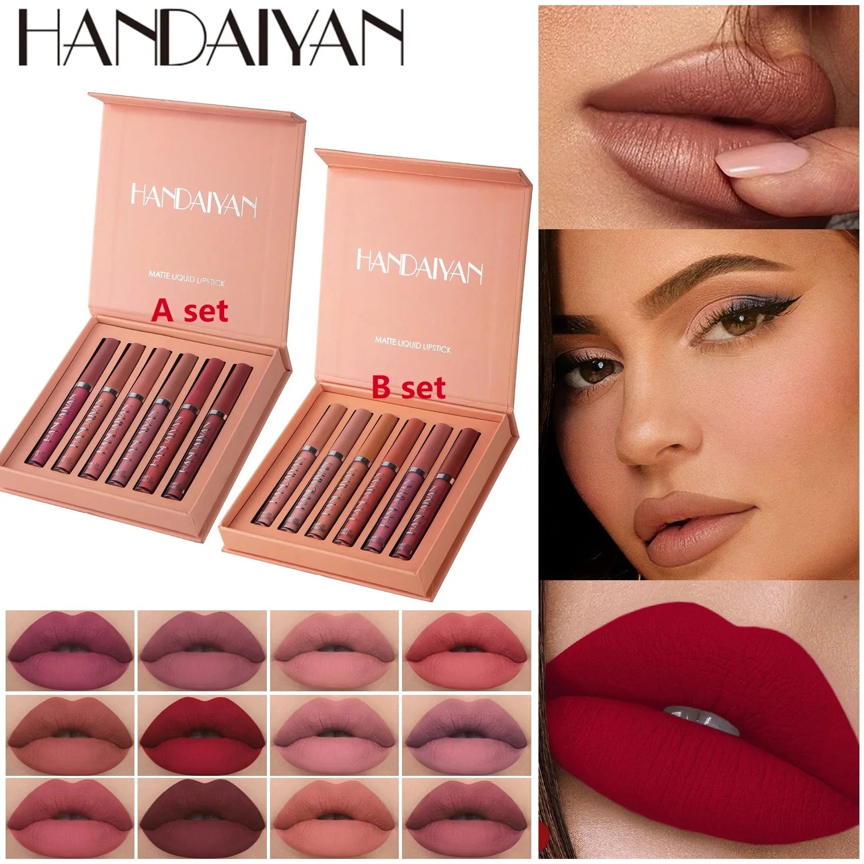 HANDAIYAN - Batom Líquido Matte Longa Duração - Conjunto com 06pcs